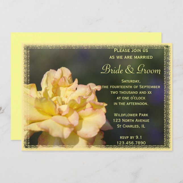 Fancy Yellow Rose Wedding Invitation (Front/Back)