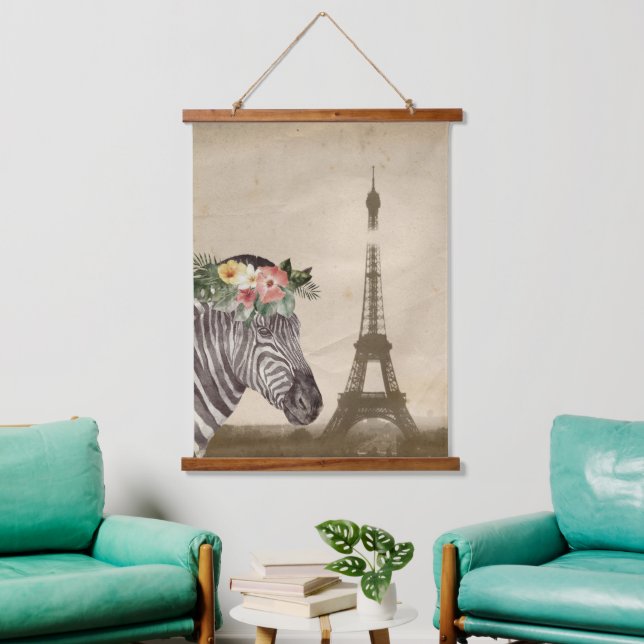 Fancy Zebra & Eiffel Tower  Hanging Tapestry (Living Room)