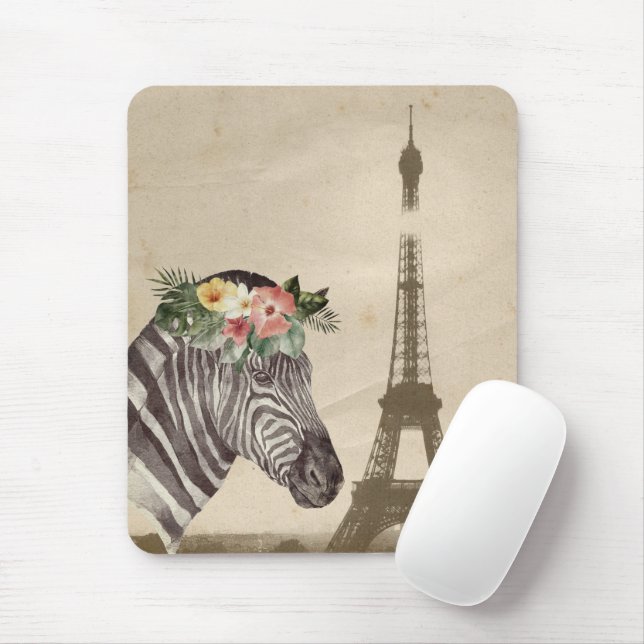 Fancy Zebra & Eiffel Tower Mouse Pad (With Mouse)