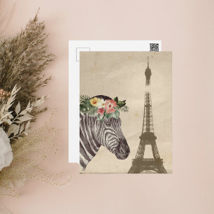 Fancy Zebra & Eiffel Tower Postcard