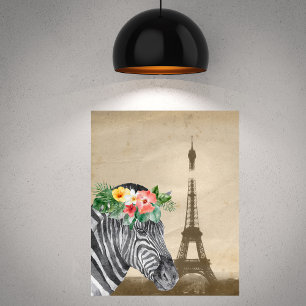 Fancy Zebra & Eiffel Tower Poster