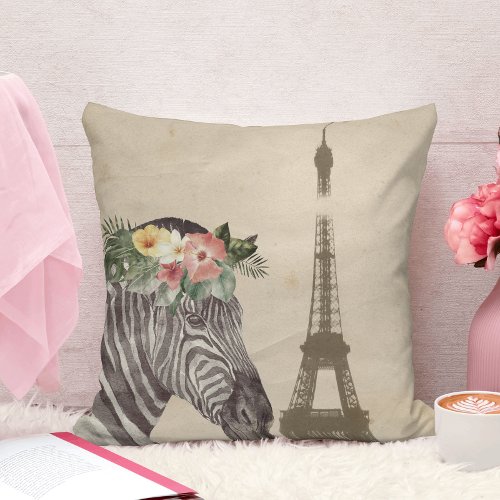Fancy Zebra  Eiffel Tower  Throw Pillow
