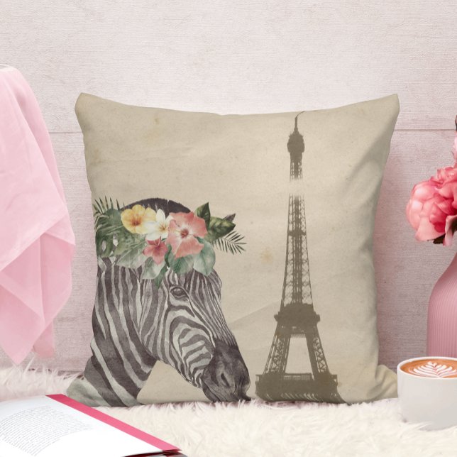Fancy Zebra & Eiffel Tower  Throw Pillow (Creator Uploaded)