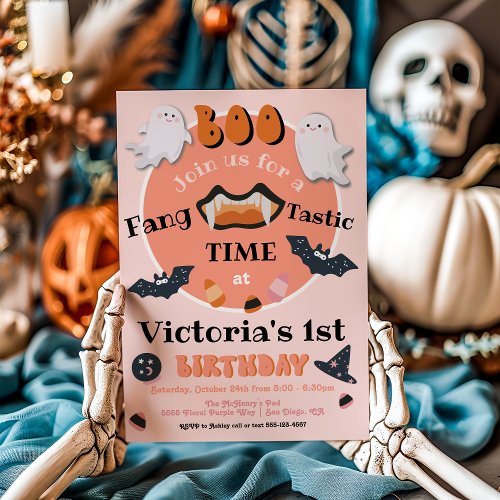 FANG Tastic  Little Boo Halloween Birthday Party Invitation