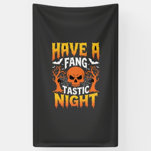 Fang-Tastic Night Halloween Skull and Bats Banner