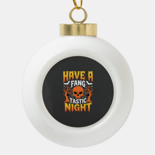 Fang-Tastic Night Halloween Skull and Bats Ceramic Ball Christmas Ornament