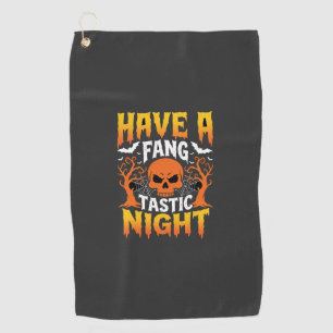 Fang-Tastic Night Halloween Skull and Bats Golf Towel