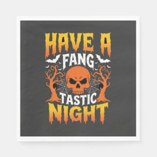 Fang-Tastic Night Halloween Skull and Bats Napkins