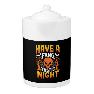 Fang-Tastic Night Halloween Skull and Bats Teapot
