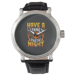 Fang-Tastic Night Halloween Skull and Bats Watch