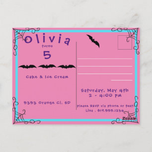 Fang-tastic Spiderweb & Bat Birthday Invite Postca