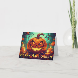 Fanged Pumpkin Candles Glow Halloween Art Card