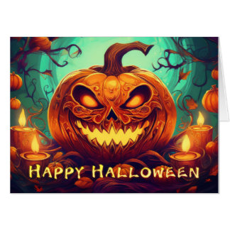 Fanged Pumpkin Candles Glow Halloween Art Card