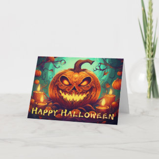 Fanged Pumpkin Candles Glow Halloween Art Card