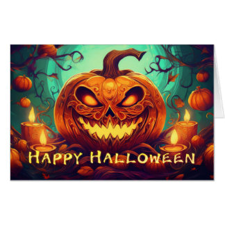 Fanged Pumpkin Candles Glow Halloween Art Card