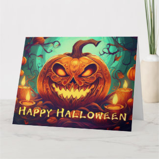 Fanged Pumpkin Candles Glow Halloween Art Card