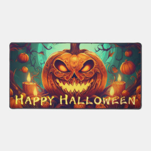 Fanged Pumpkin Candles Glow Halloween Art Desk Mat