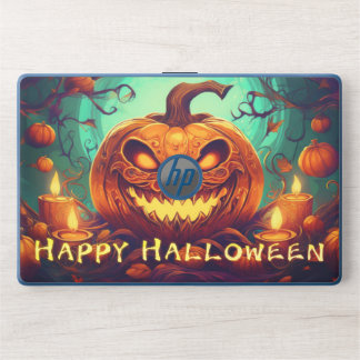 Fanged Pumpkin Candles Glow Halloween Art HP Laptop Skin