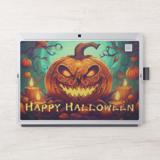 Fanged Pumpkin Candles Glow Halloween Art HP Laptop Skin