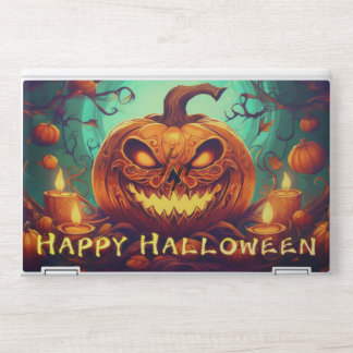 Fanged Pumpkin Candles Glow Halloween Art HP Laptop Skin