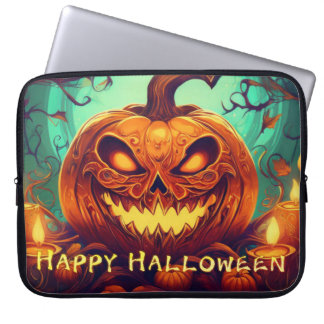 Fanged Pumpkin Candles Glow Halloween Art Laptop Sleeve