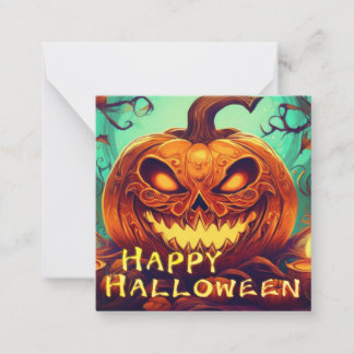 Fanged Pumpkin Candles Glow Halloween Art Note Card
