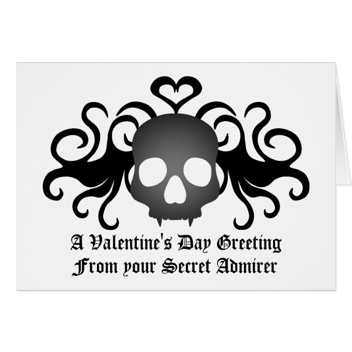 Fanged skull on black, Secret admirer Valentine Cards