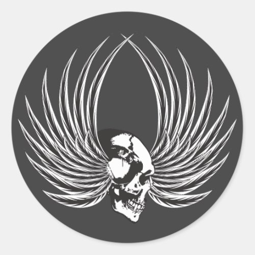 Fanged Skull with Wings Classic Round Sticker