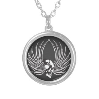 Fanged Skull with Wings Silver Plated Necklace