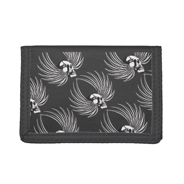 Fanged Skull with Wings Tri-fold Wallet (Front)
