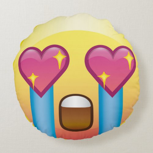 Fangirl Crazy Heart Eyes Sparkle Emoji Postage Round Pillow