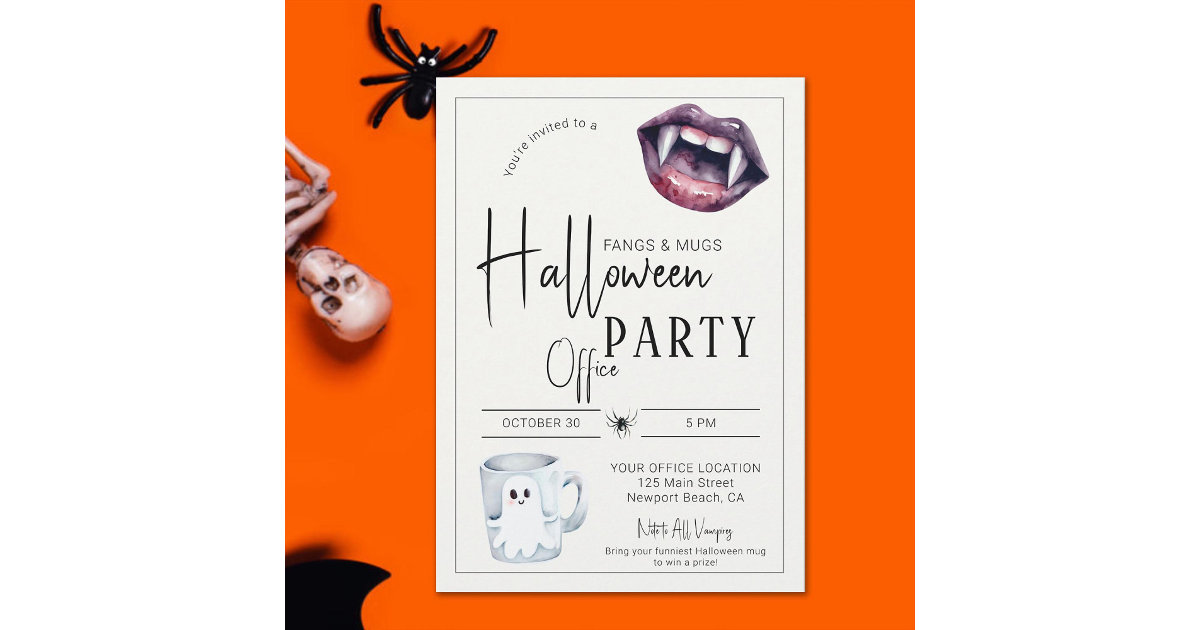 Fangs and Mugs Halloween Office Party Fun Team Invitation Zazzle