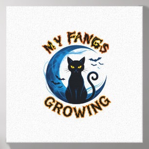 Fangs Growing Halloween Black Cat Blue Moon Bats_1 Canvas Photo Tile
