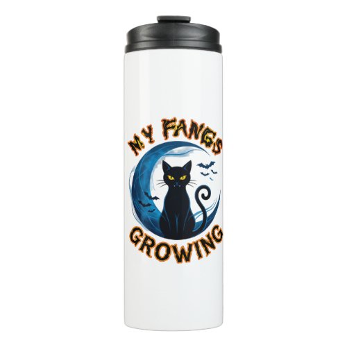 Fangs Growing Halloween Black Cat Blue Moon Bats_1 Thermal Tumbler