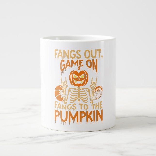 Fangs Out Game On Pumpkin Sports Halloween Giant Coffee Mug (Front)