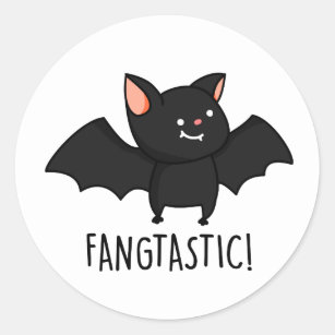 Fangtastic Funny Halloween Black Bat Pun Classic Round Sticker