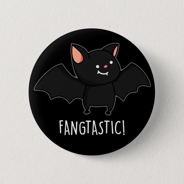 Fangtastic Funny Halloween Pun Dark BG Button (Front)