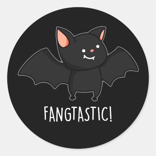 Fangtastic Funny Halloween Pun Dark BG Classic Round Sticker (Front)