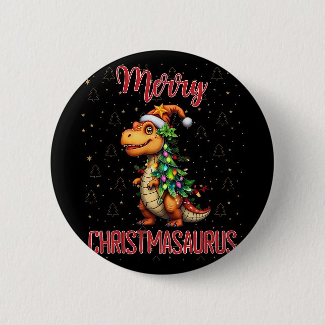 Fanny Merry Christmasaurus Dinosaur Christmas Tree Button (Front)