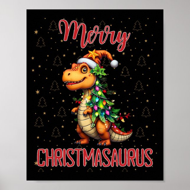 Fanny Merry Christmasaurus Dinosaur Christmas Tree Poster (Front)