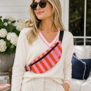 Fanny Pack   Preppy Bold Stripe Coral Pink