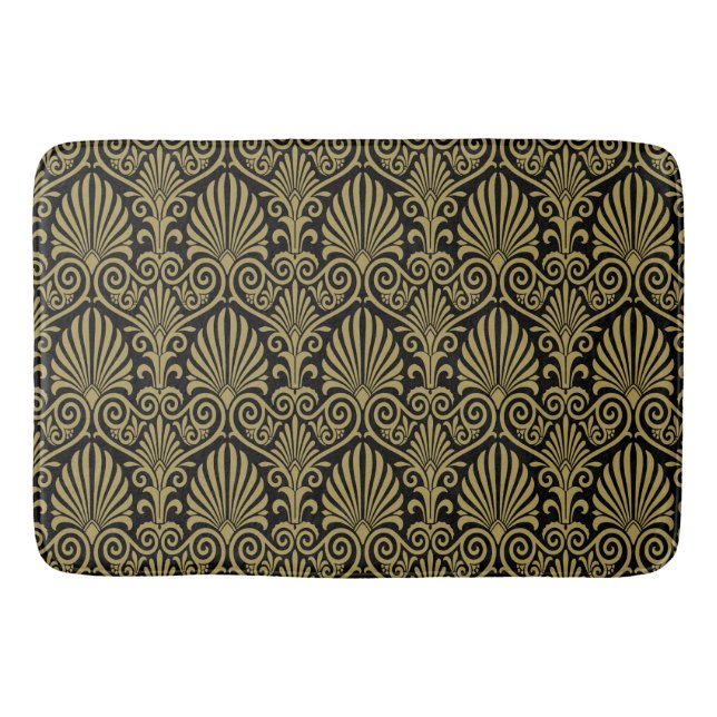 Fans and Arches Pattern Black Gold Bath Mat (Front)