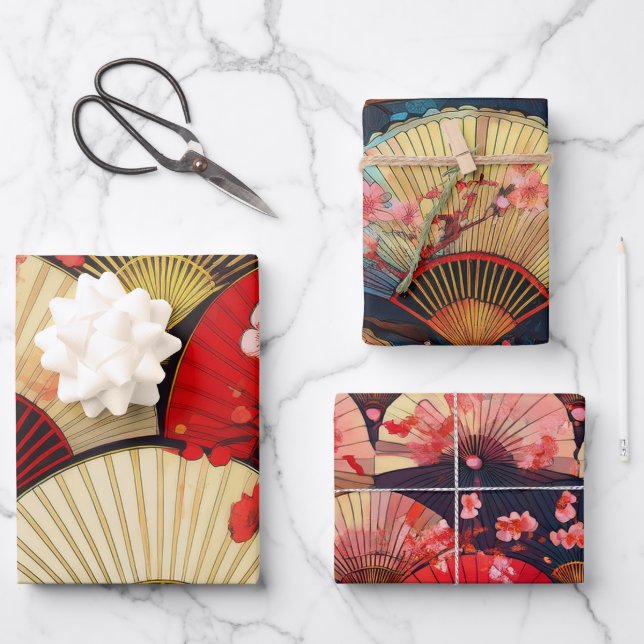 Fans & Blossoms Wrapping Paper Sheets (Front)