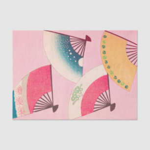 Fans on Pink Vintage Japanese Retro Pattern Tissue Paper
