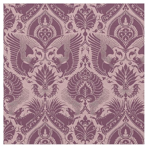 Fansy Damask with Animals, Cerise Fabric