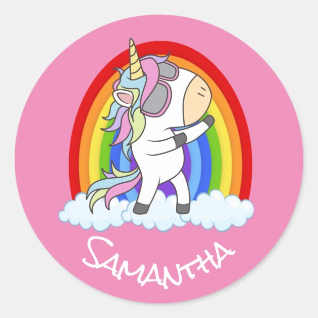 fantabulos Unicorn Party Pink Classic Round Sticker (Front)