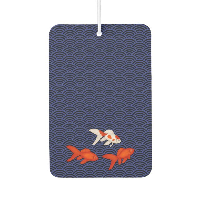 Fantail Goldfish on Seigaiha Wave Pattern Japanese Air Freshener (Front)