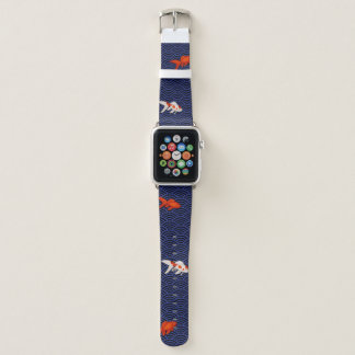 Fantail Goldfish on Seigaiha Wave Pattern Japanese Apple Watch Band