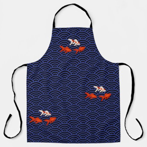 Fantail Goldfish on Seigaiha Wave Pattern Japanese Apron