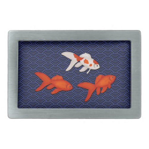 Fantail Goldfish on Seigaiha Wave Pattern Japanese Belt Buckle